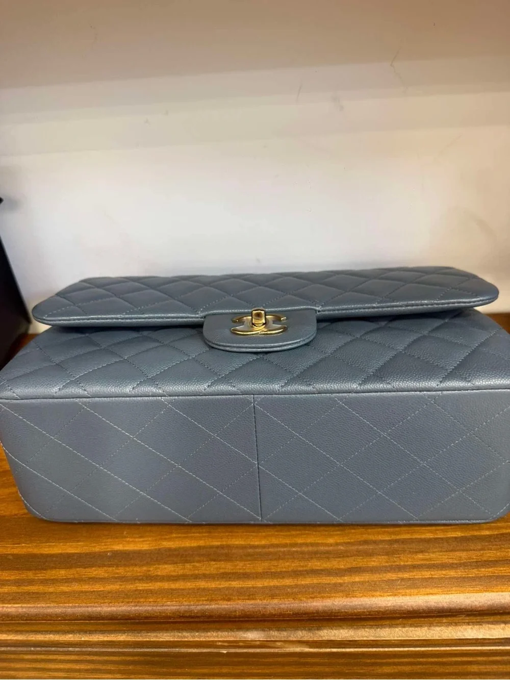 CHANEL Blue Quilted Caviar Double Flap Shoulder Bag with Gold Hardware